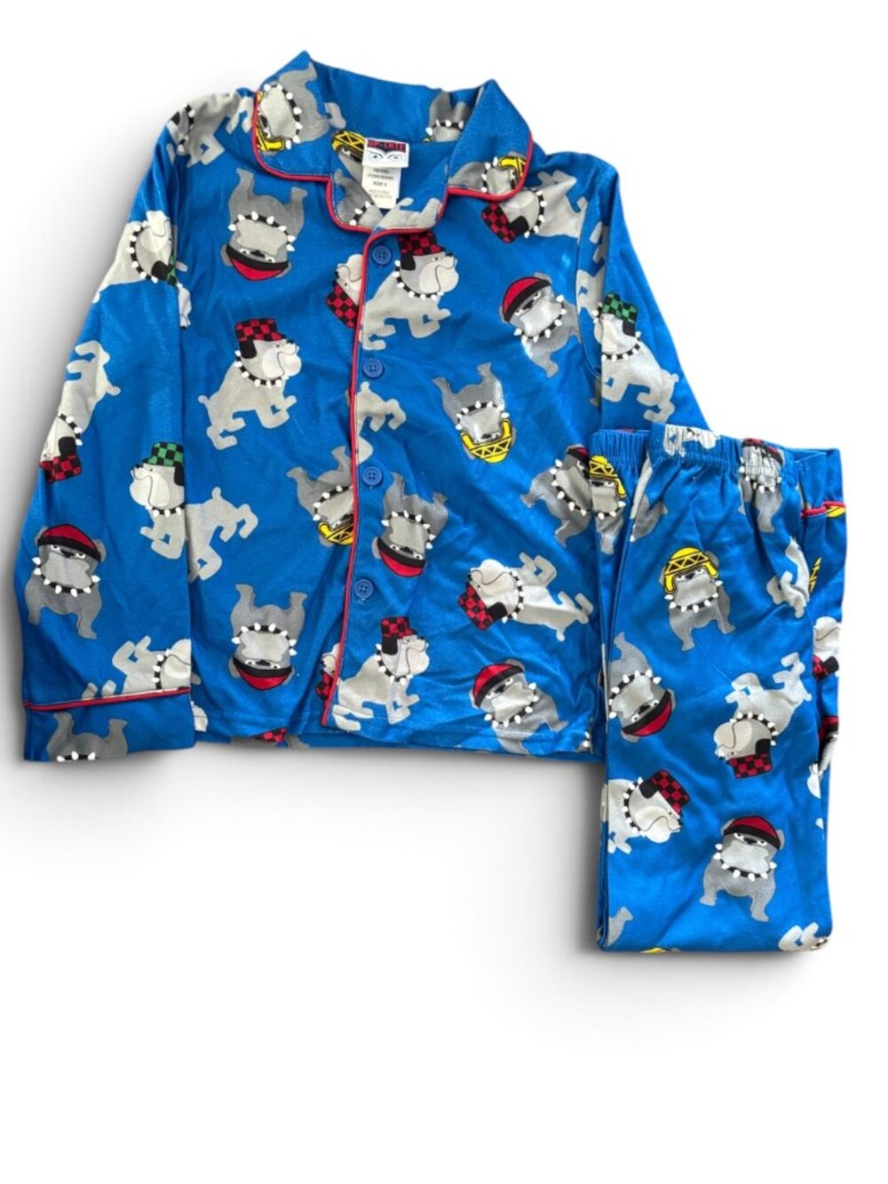 Up-Late Boys Bulldog Print 2-Piece Pajama Set Long Sleeve Button-Up Top & Pants